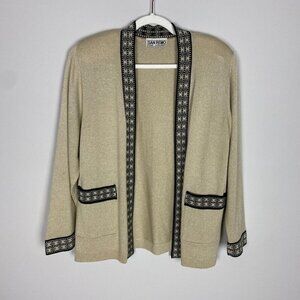 Vintage San Remo Open Front Cardigan Sweater Beige Aztec